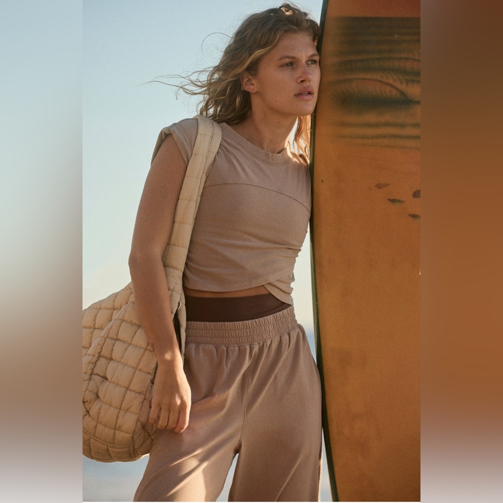 💫FP Movement by Free People Hot Shot Crossover Crop Top, Pumice, XS, NWT